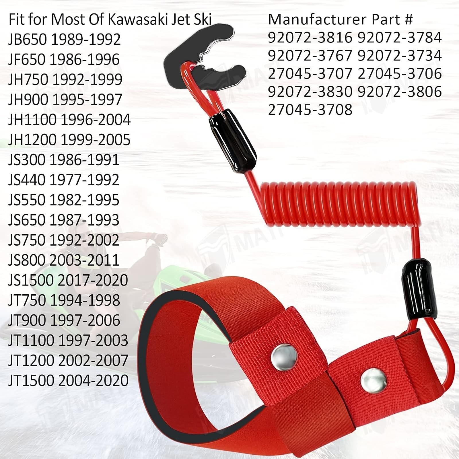 M MATI Stop Kill Switch Safety Lanyard for Kawasaki Jet Ski Models