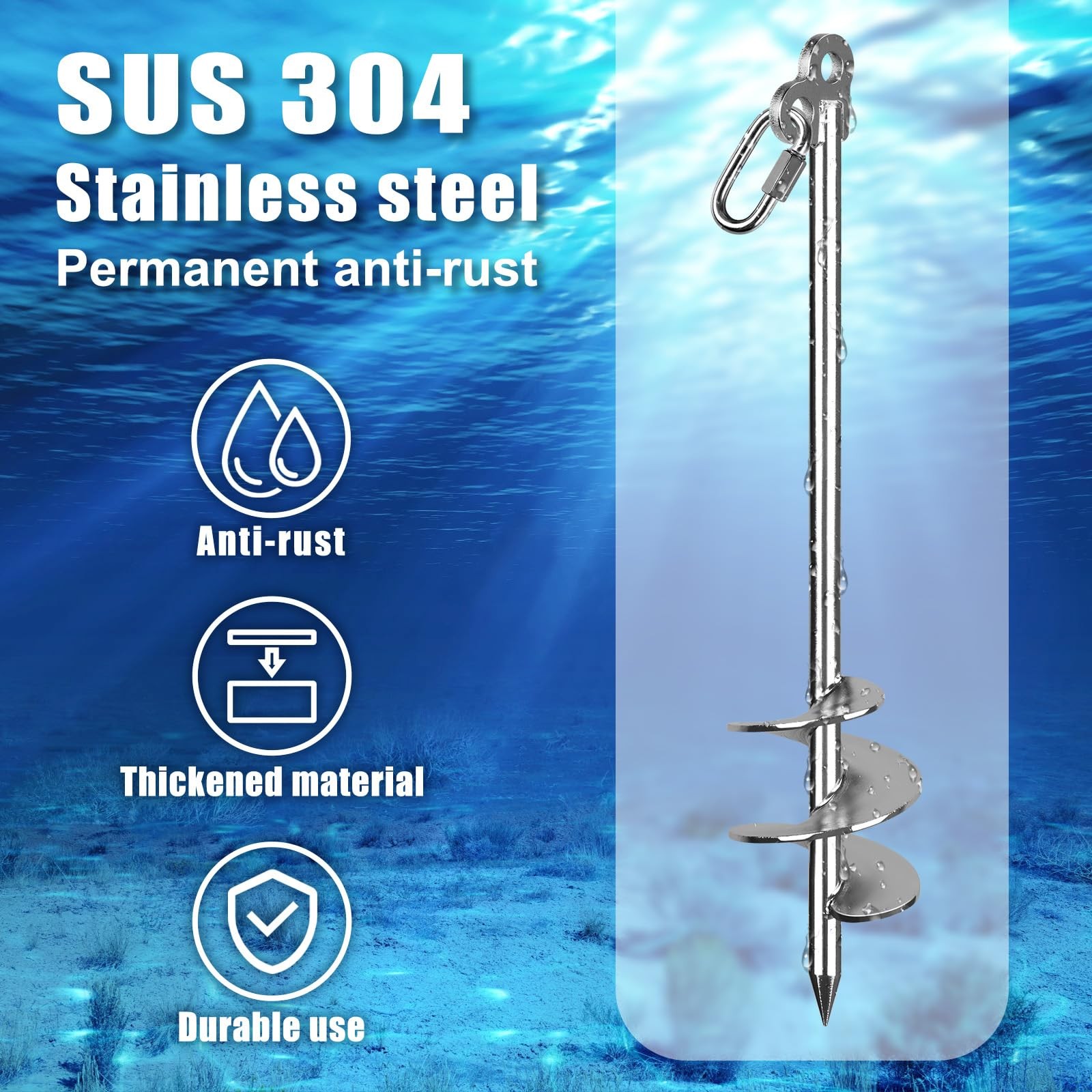 17” Sand Anchor for Boat with 32ft Rope, 304 Stainless Steel Boat Sand Ancho…