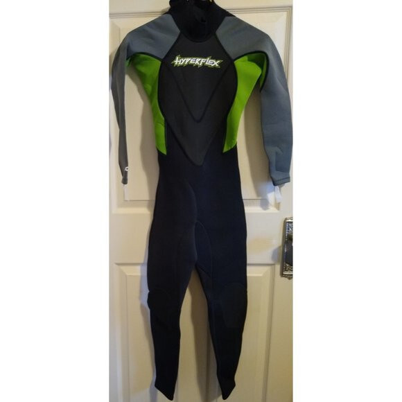 Hyperflex Access Womens Full Length 3mm Back zip Wetsuit Size 4 Green Black Grey