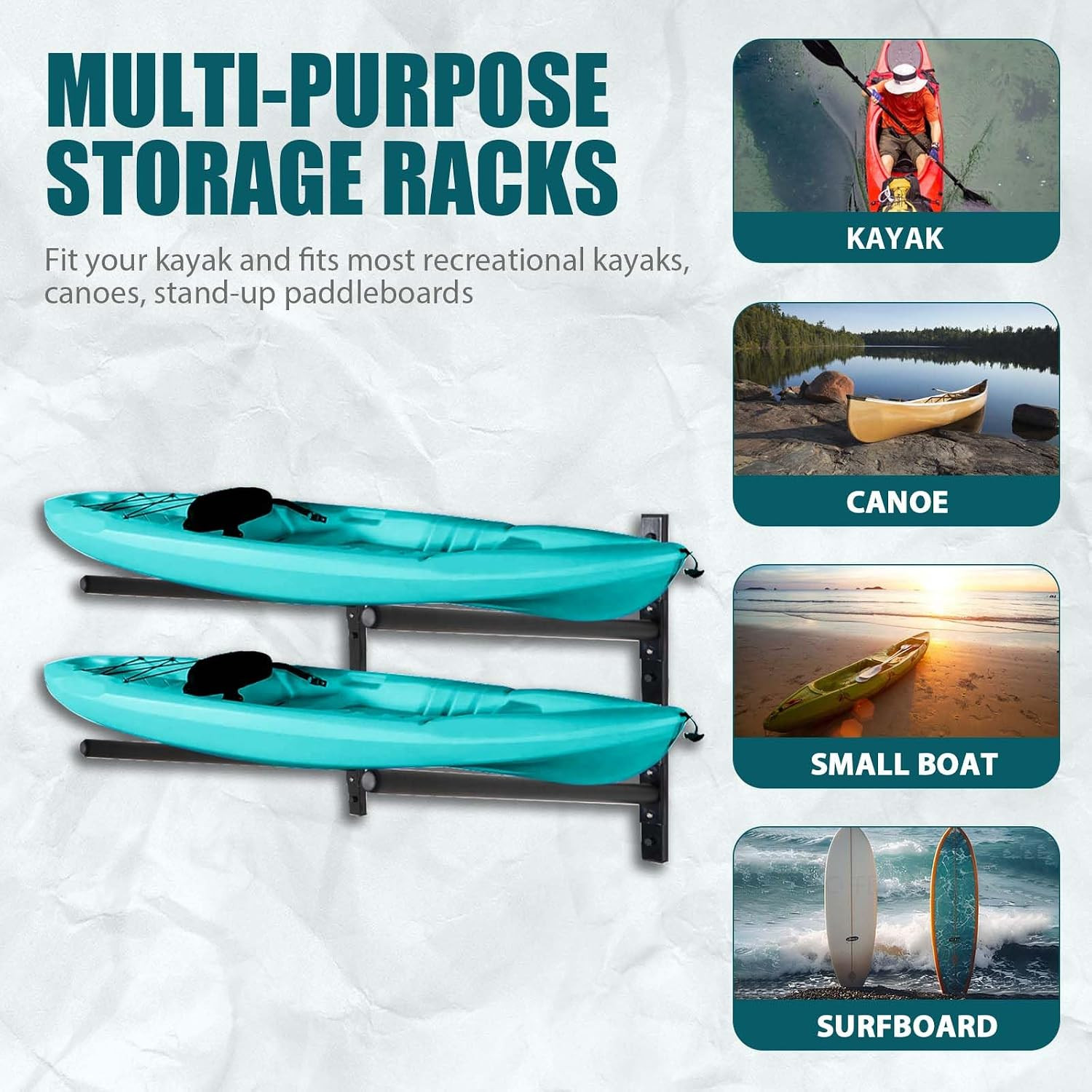 Kayak Storage Rack, Adjustable Wall Mount Kayak Racks for Garage and Outdoor