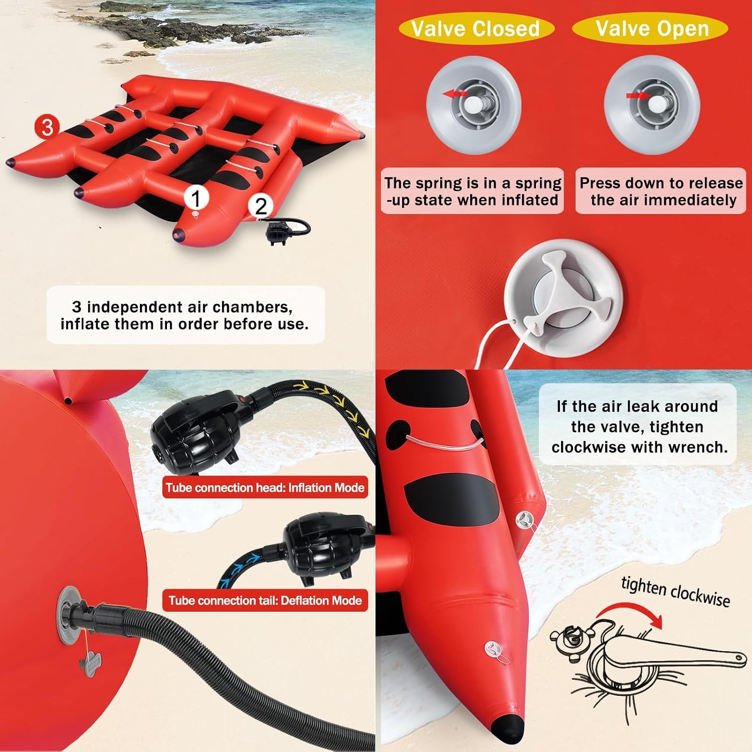 Towable Inflatable Boat Tube 2-6 Person Flying Tube w/Electric Pump Handles