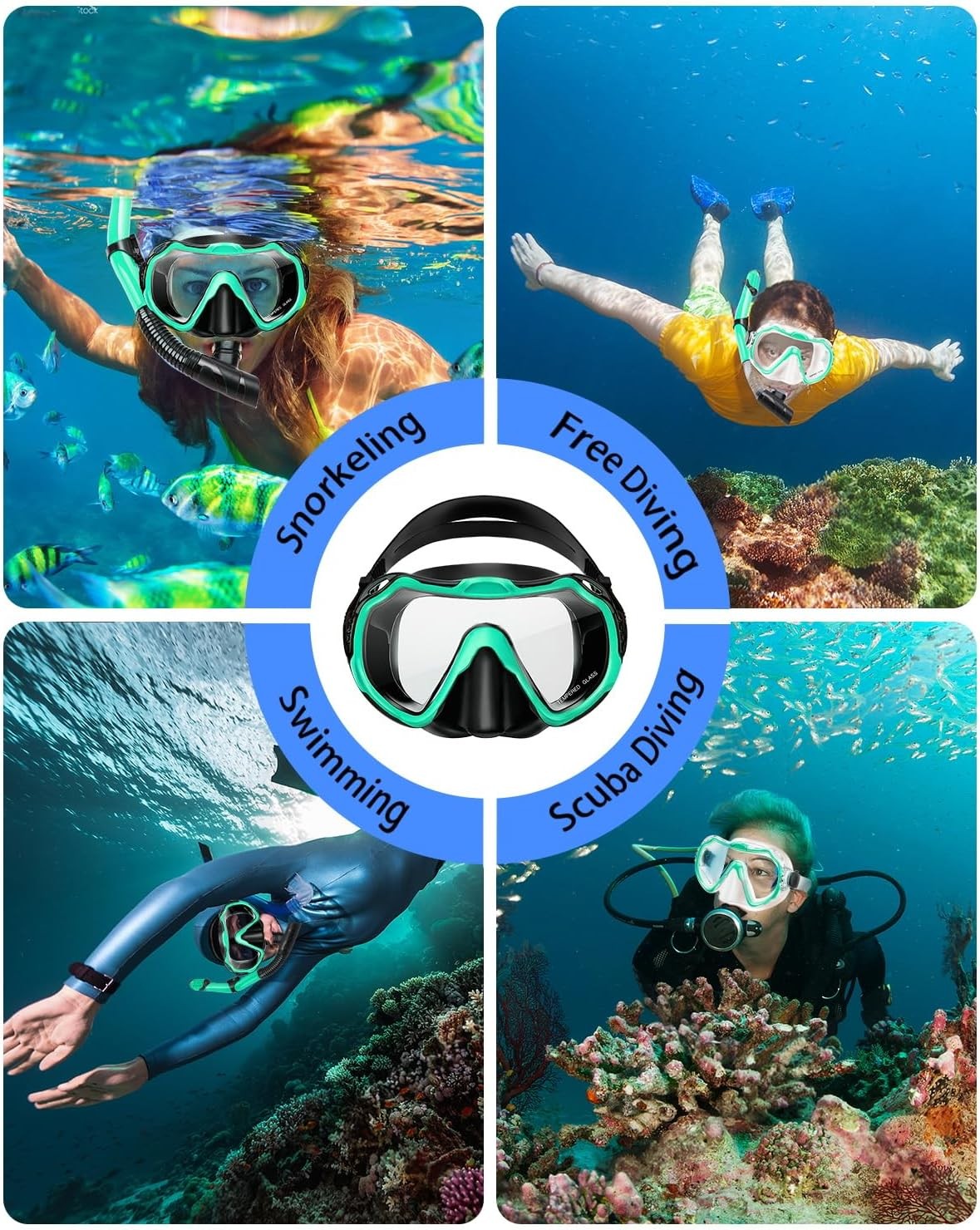 Snorkeling Gear for Adults, Adult 1 Set, Malachite Green (1 Set)