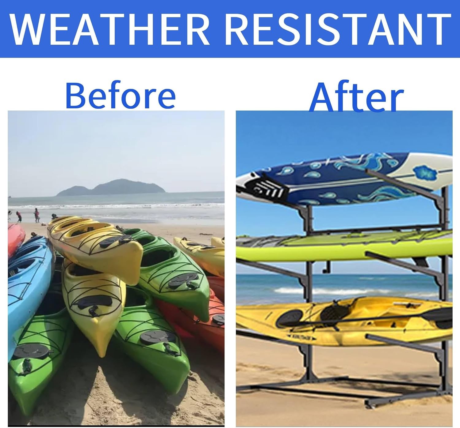 4-Tier Freestanding Kayak Storage Rack for 4 Kayaks 320lbs Capacity Outdoor Use