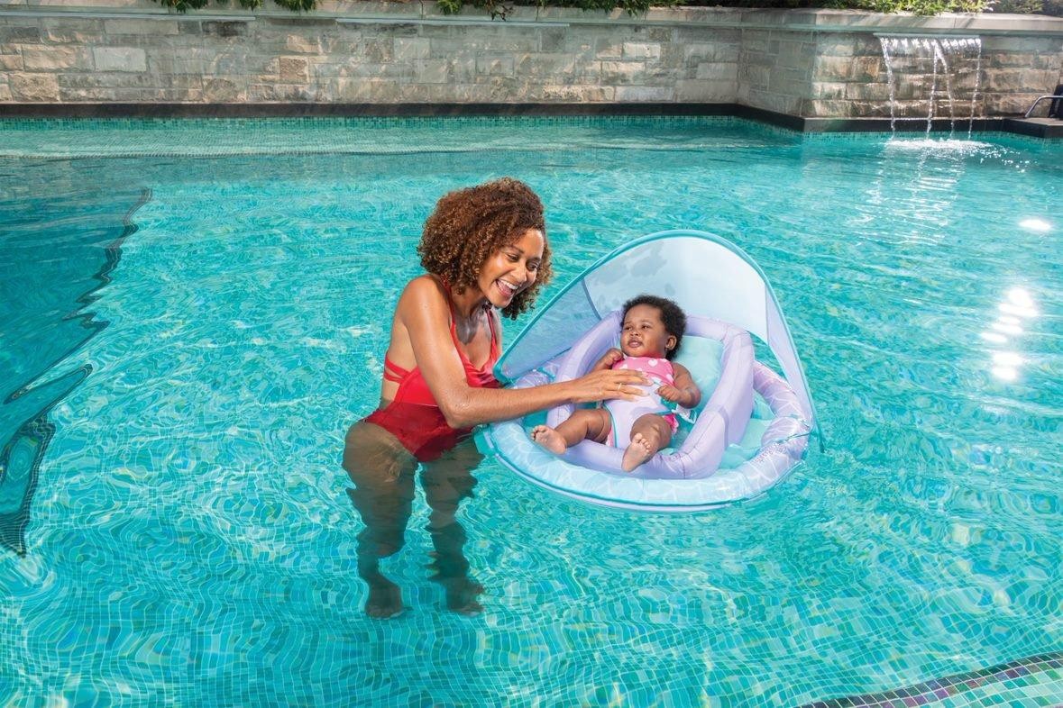 SwimWays Infant Baby Spring Float with Adjustable Sun Canopy – Light Purple