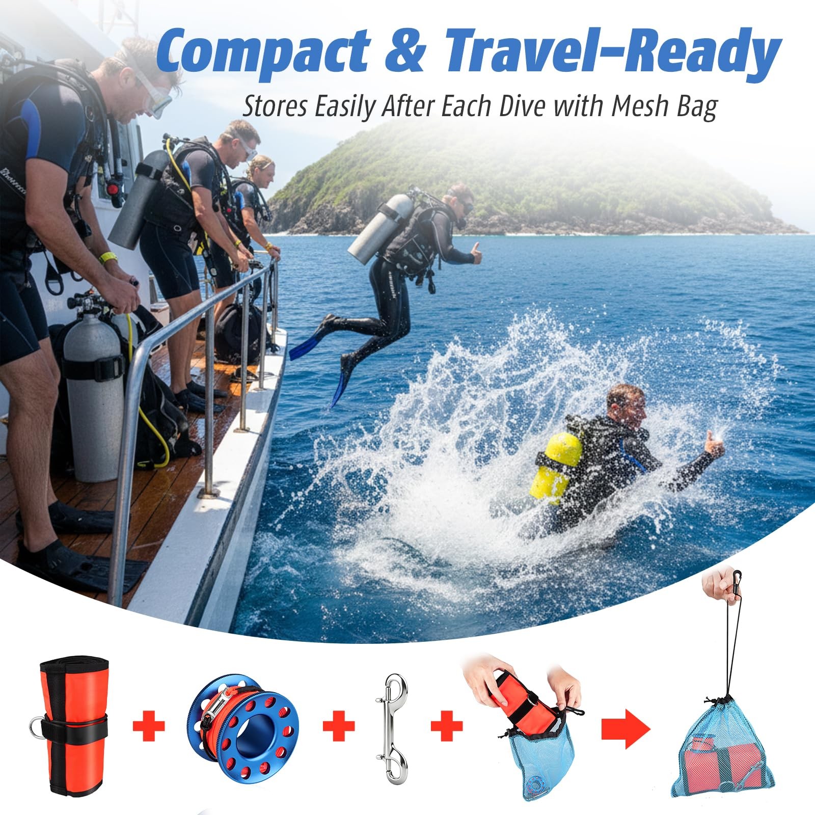 Scuba Diving SMB Kit, 4FT DSMB Surface Marker Buoy, 49ft Finger Spool Reel+Bo…