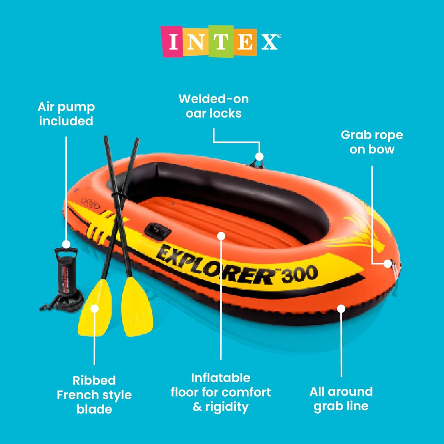 INTEX Explorer Compact Inflatable Boat Series: Dual Air Chambers – Welded Oar Lo