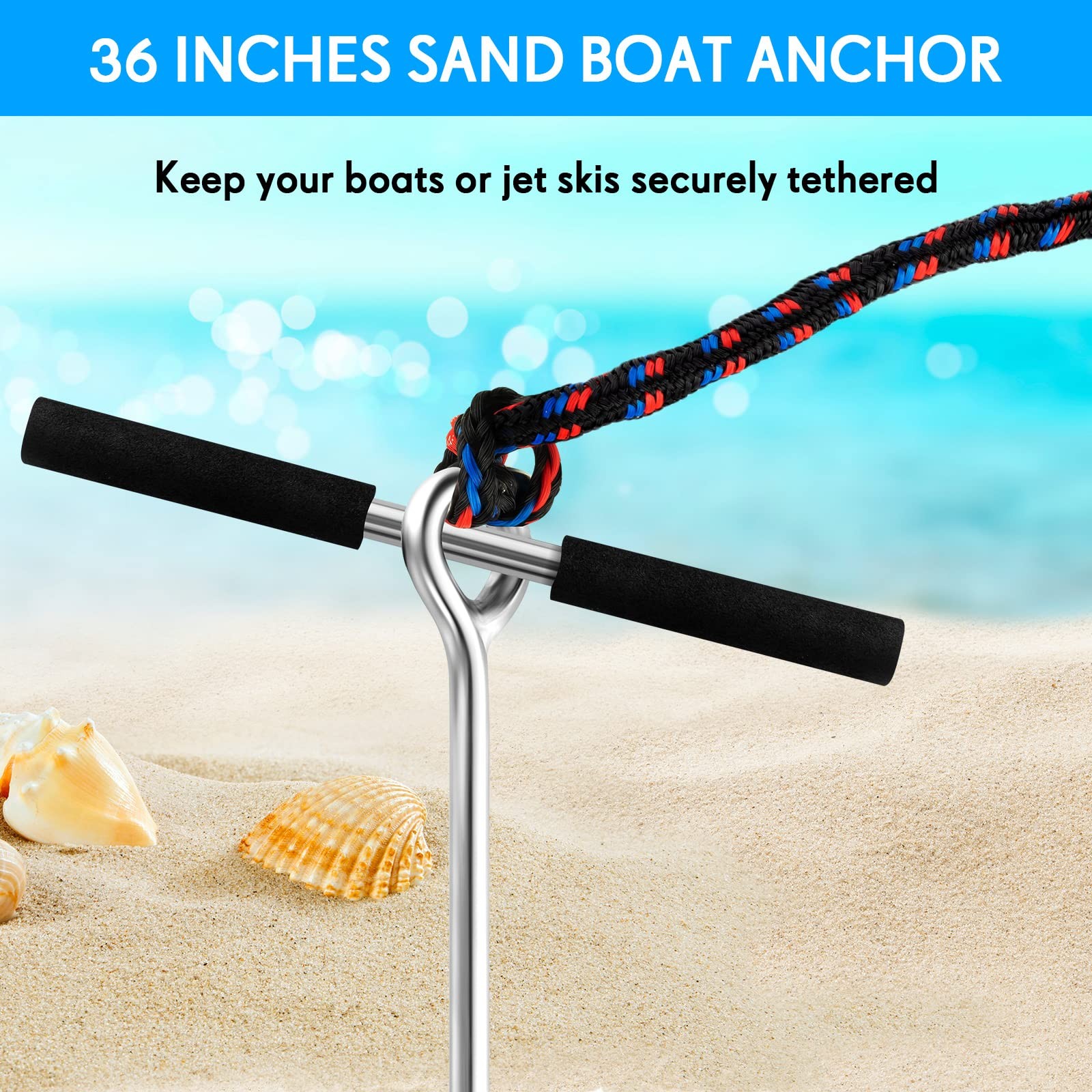 Sand Anchor 36 Inch Stainless Steel Screw – for Beach and Boat Stability
