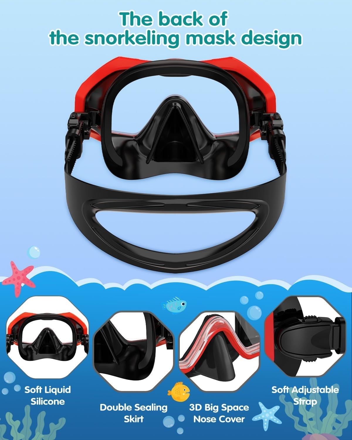 “Swim Goggles with Nose Cover,Latest HD 3-Window Wide Adults 1 Pack Black Red “