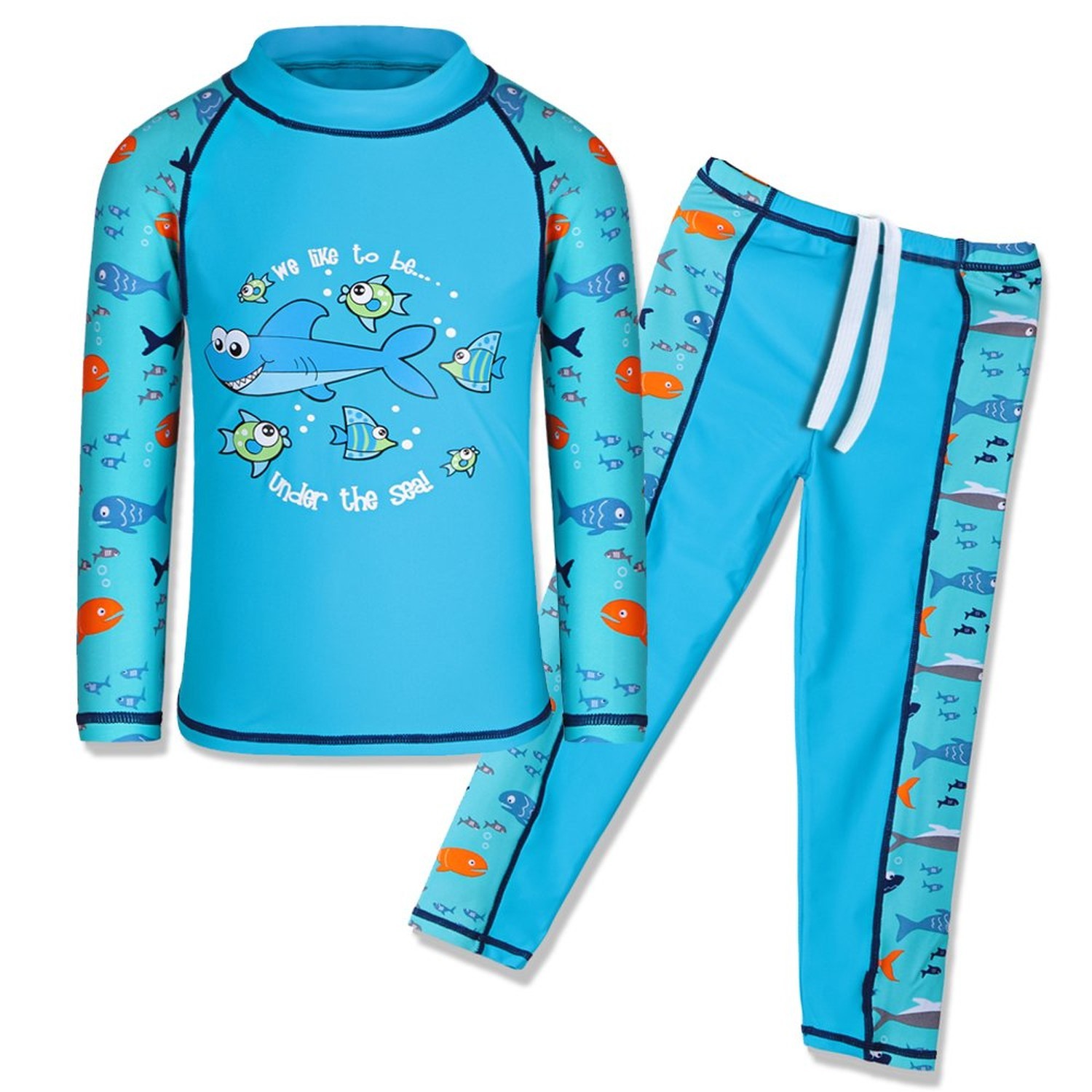 TFJH E Boys Rash Guard Swim Set UPF 50+ Long Sleeve 2 Piece with Pants for Be…