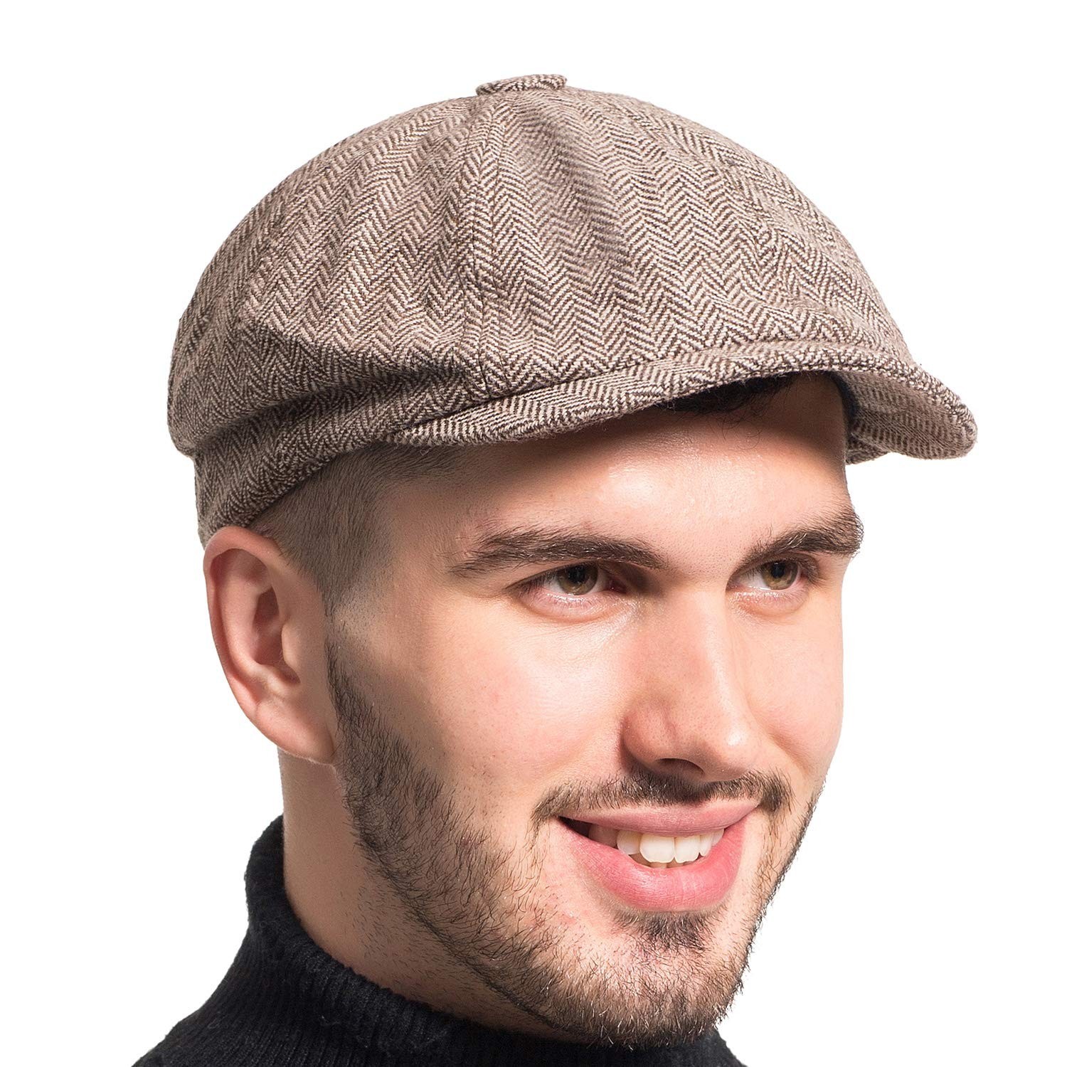 Gatsby Newsboy Hat Men Women Classic Herringbone 8 Panel Trendy Tweeb Flat Cap