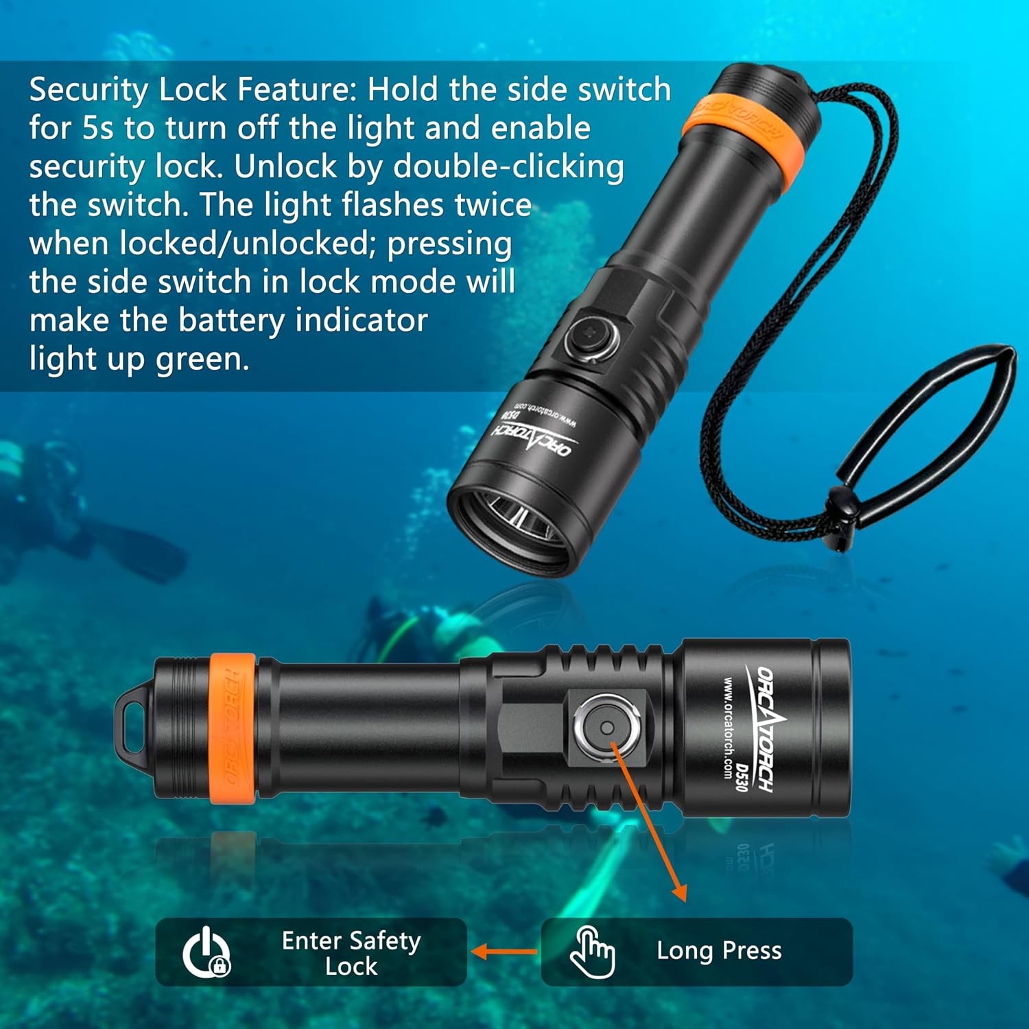 D530 Dive Light 1500 Lumens SOS Signal Scuba Diving Flashlight, 7° Super Focus B
