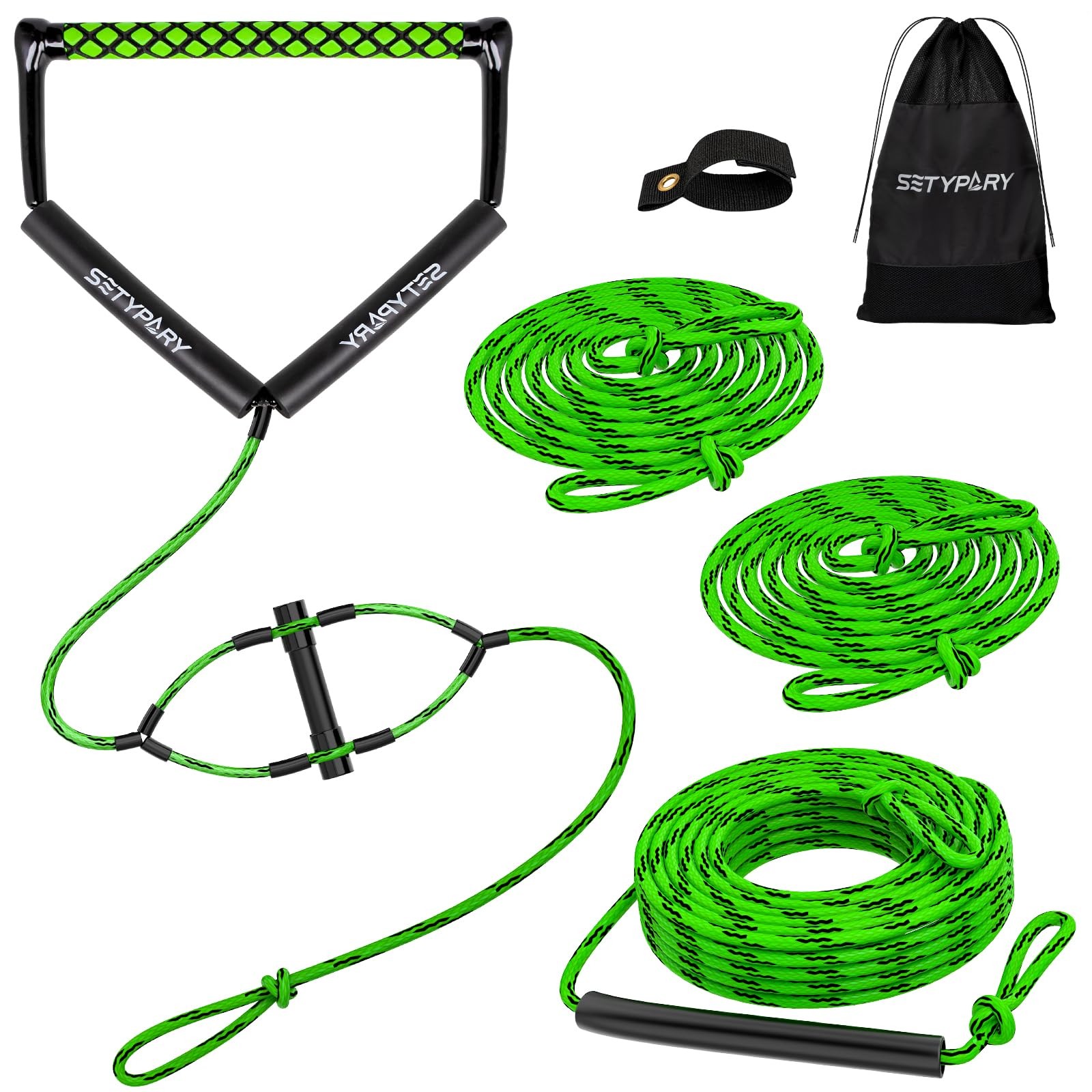 SETYPARY 75FT Wakeboard Rope and Handle, Floating Water 75ft, Green & Black