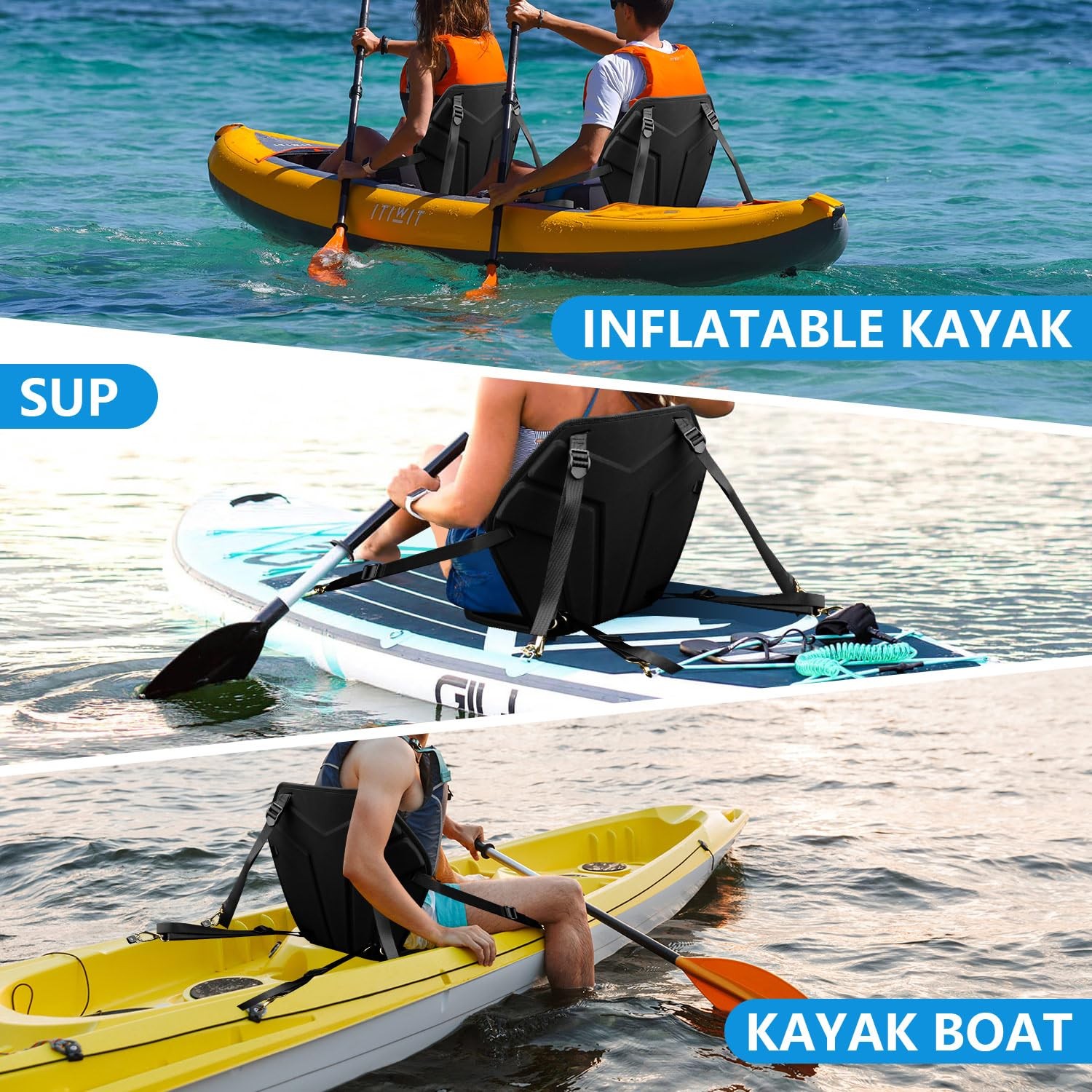 HLOGREE 6-Point Attachment – Thick Padded Kayak Seat Cushion Thicken, BLACK