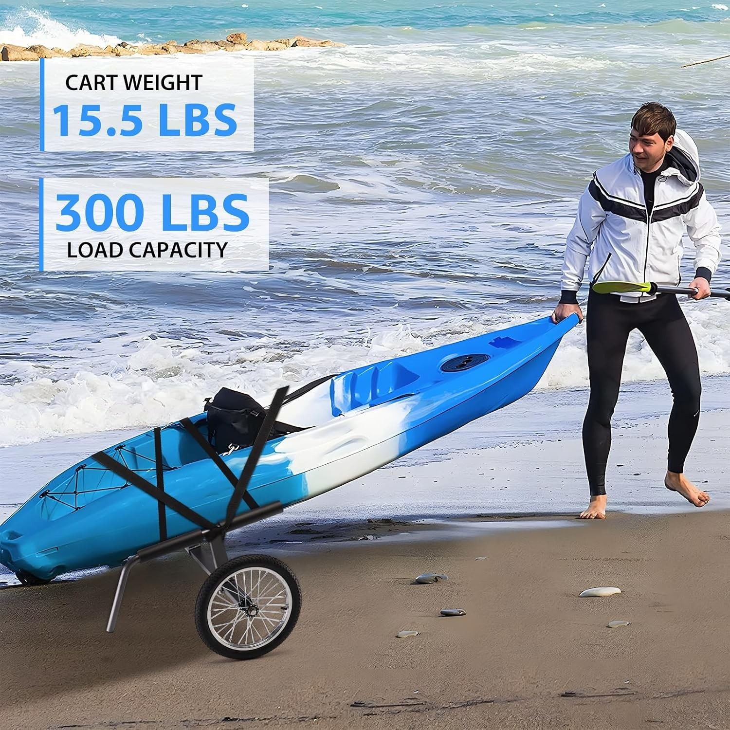 Kayak Beach Cart, Width Adjustable 5.5″-29.5″ Universal Canoe Dolly Heavy Dut…