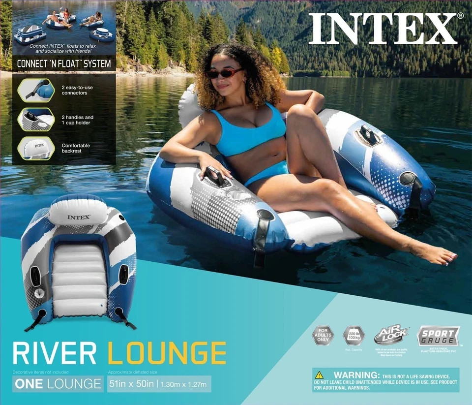 Intex Inflatable River Run Lounge Water Float Seat w/ Quick Connects Pool Lake