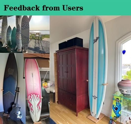 Surfboard Stand Racks, Indoor Display Stand Shortboard and Longboard Beach Wood