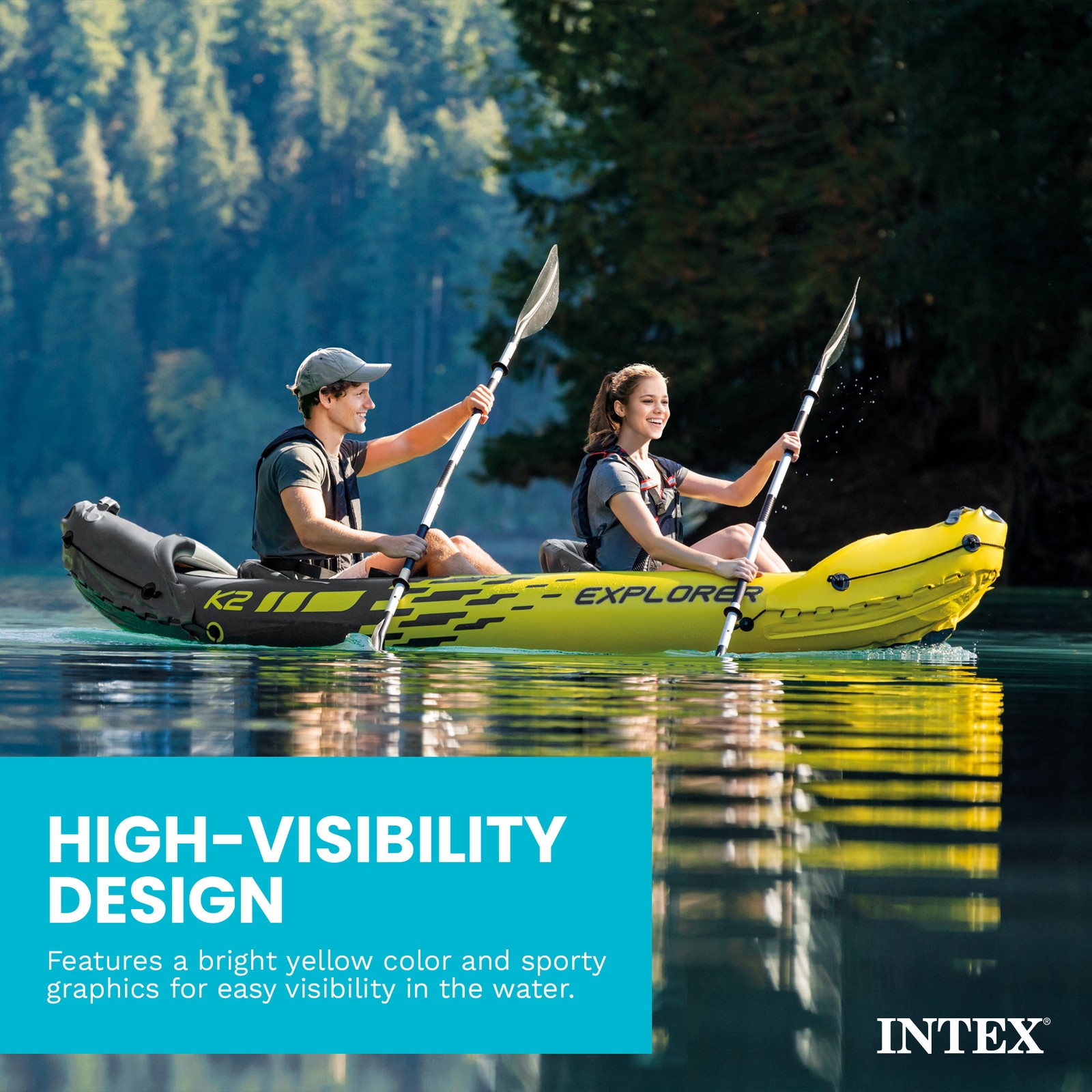 INTEX Explorer K2 Inflatable Kayak w/ Aluminum Oars & Pump,Yellow (Open Box)