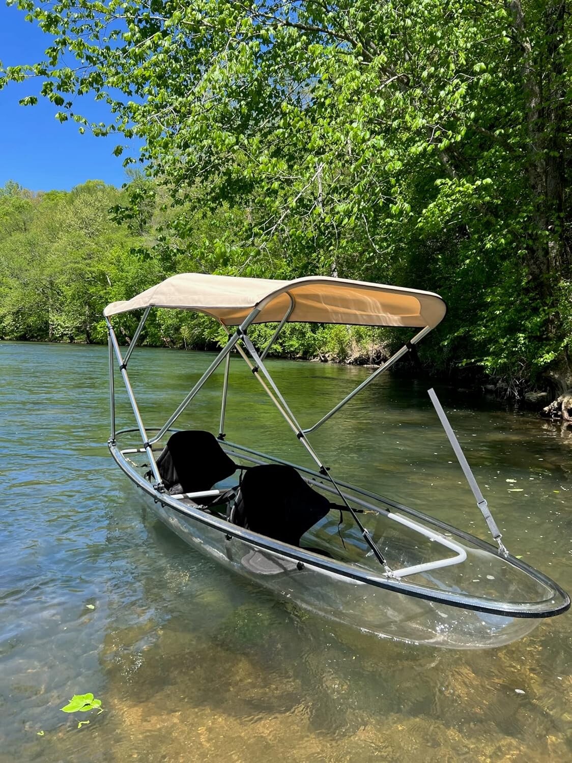 CRO 3’x8′ Canoe/Kayak Sun Shade Canopy Bimini Top – Blocks UV/Heat/Rain – Beige