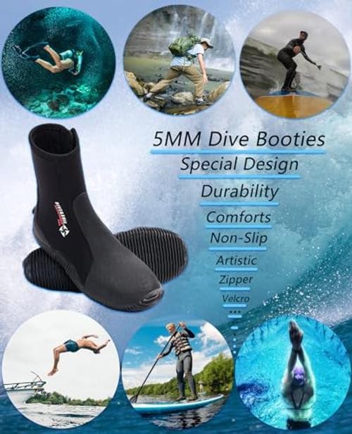 Neoprene Dive Boots Men Women, Surf Booties Scuba Mens 10 / Womens 11 Black