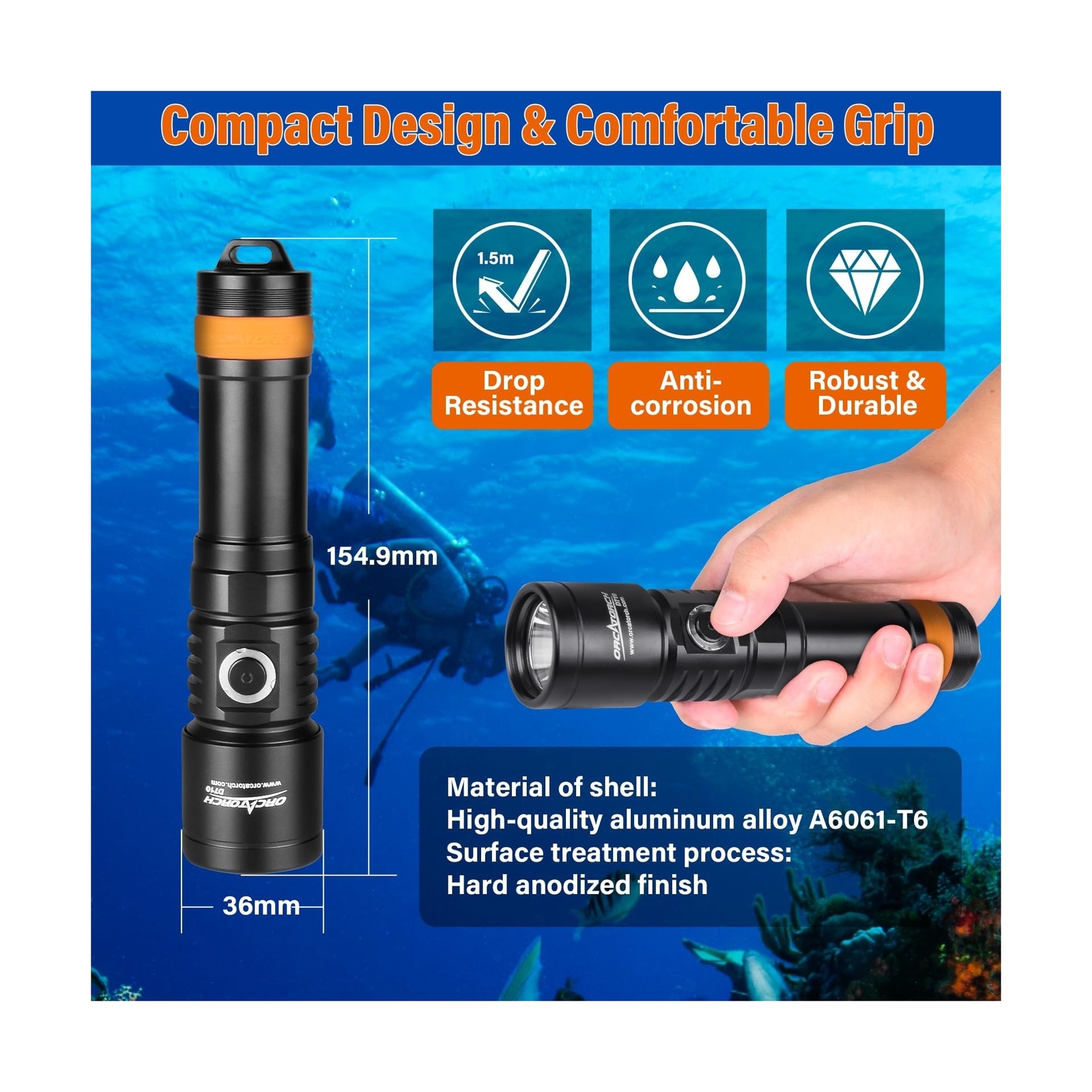 ORCATORCH D710 Scuba Diving Light, 3000 Lumens Super Bright Underwater Flashl…