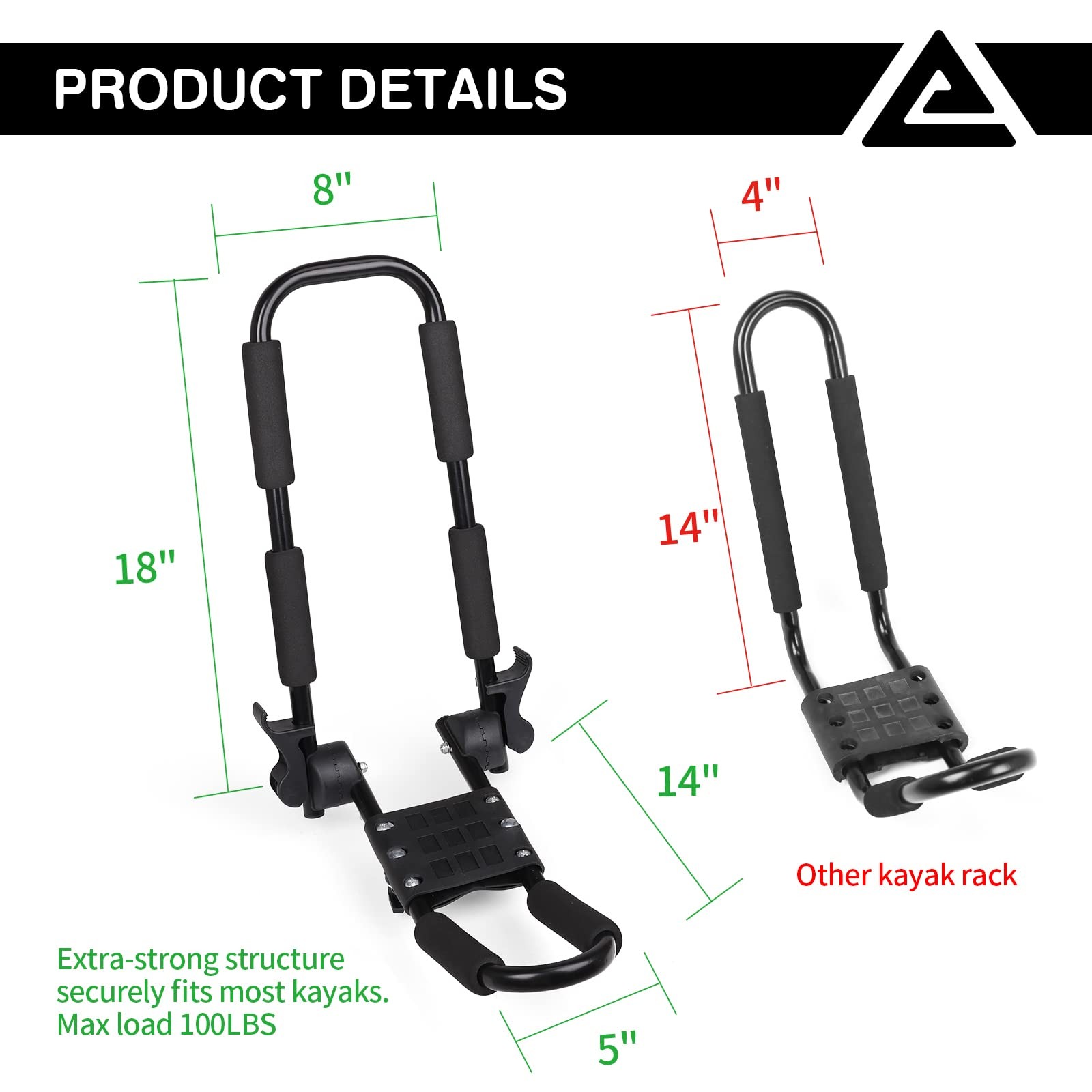 Leader Accessories Folding Kayak Roof Rack 4 PCS for 2 Kayaks – Small, Black