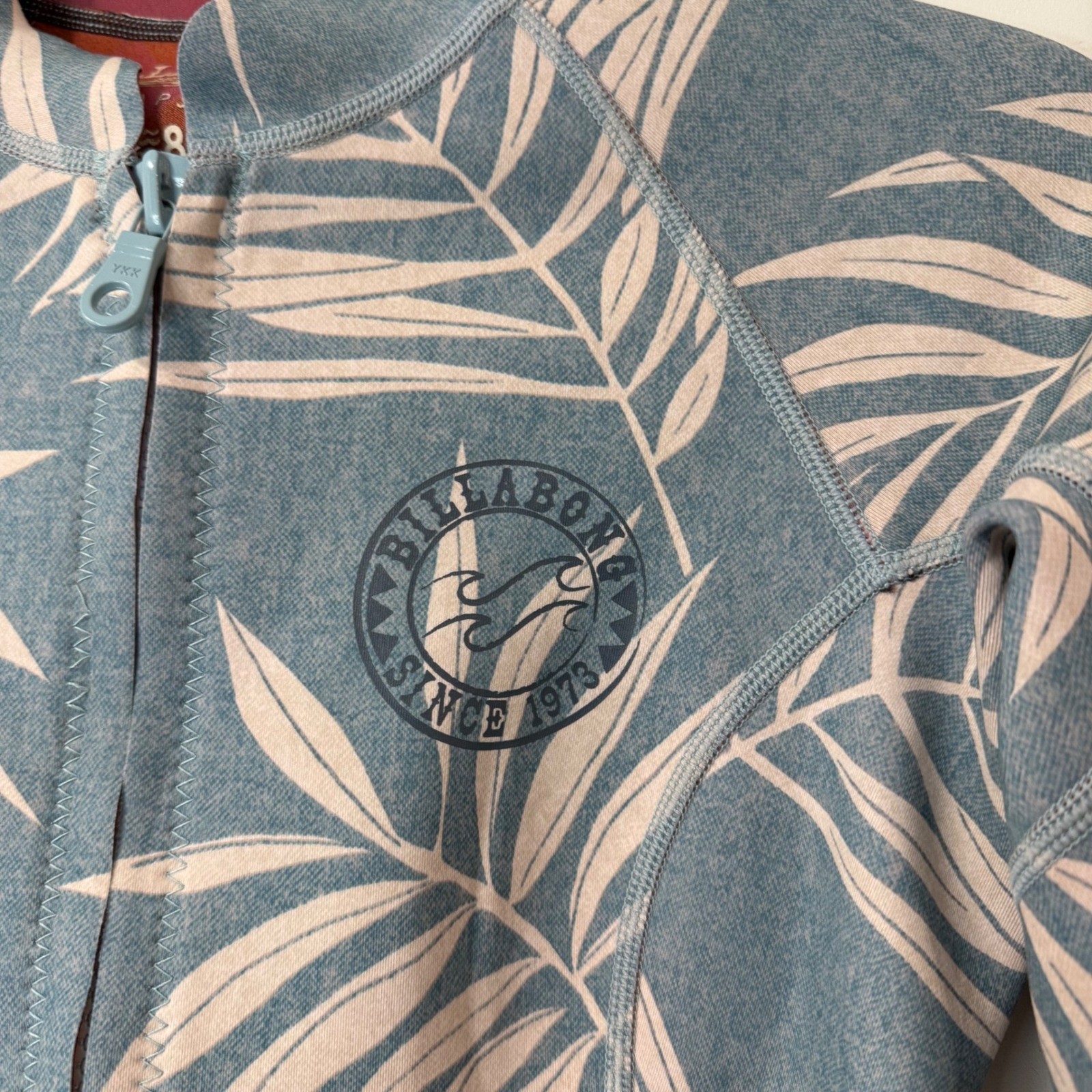 Billabong Womens Cheeky Wetsuit Jacket 8 Blue Palm Print Surf Capsule 2mm Zip