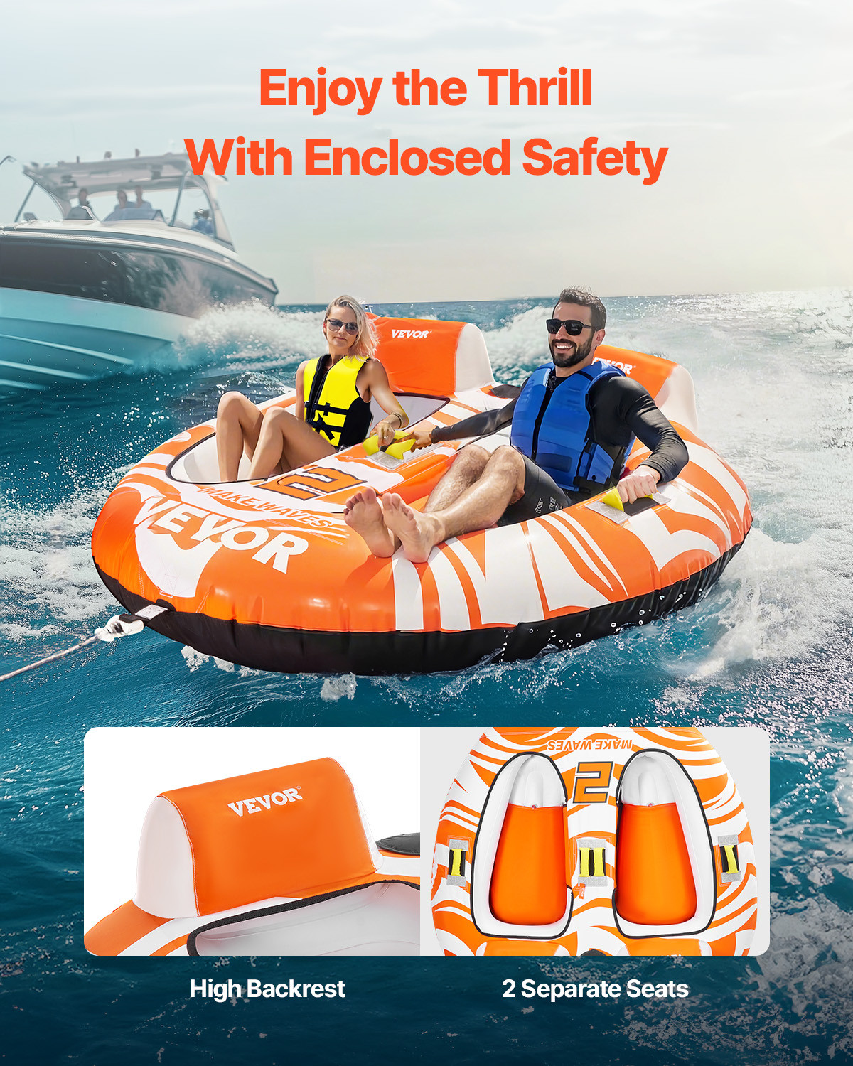 VEVOR Towable Tubes for Boating 2-Person Inflatable Boating with 2 Cockpits