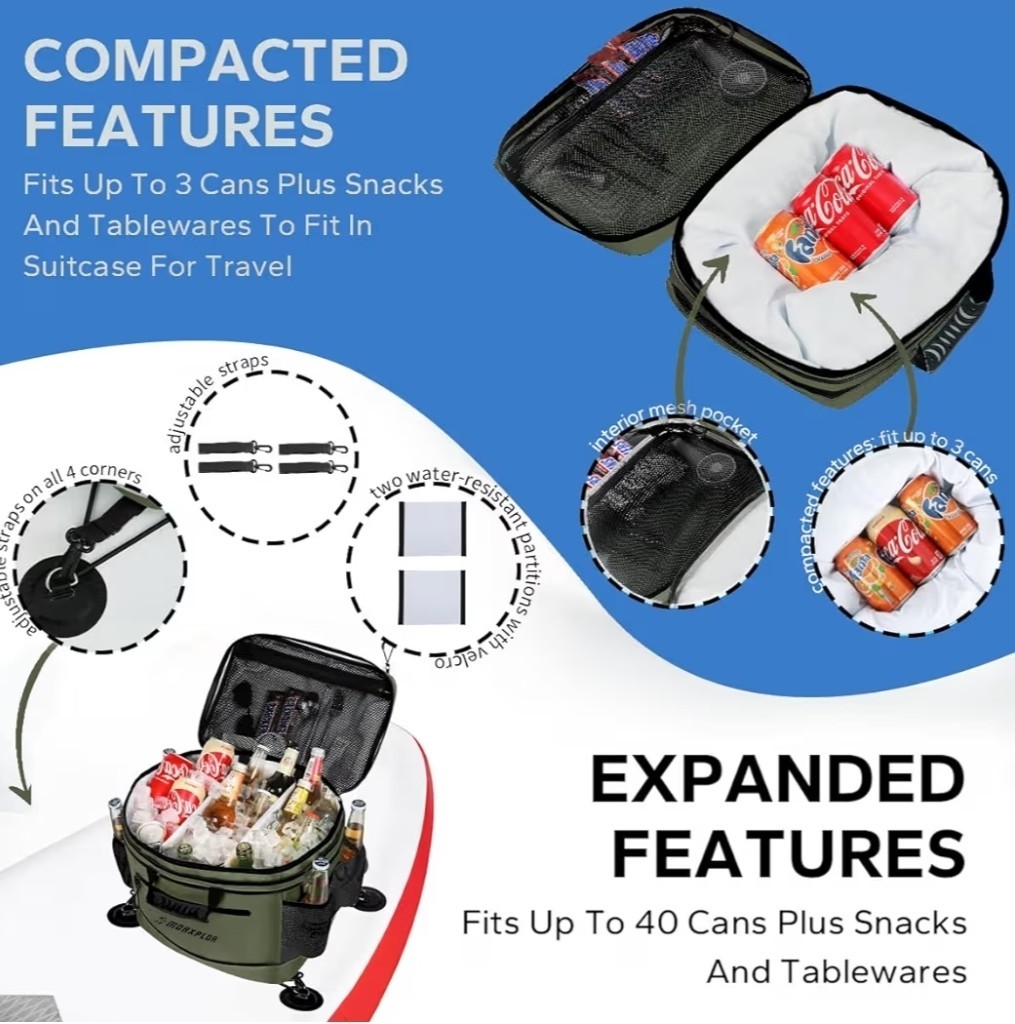 Morxplor Waterproof PVC Paddleboard Cooler Deck Bag, 40 Cans Sup Deck Kayak Cool