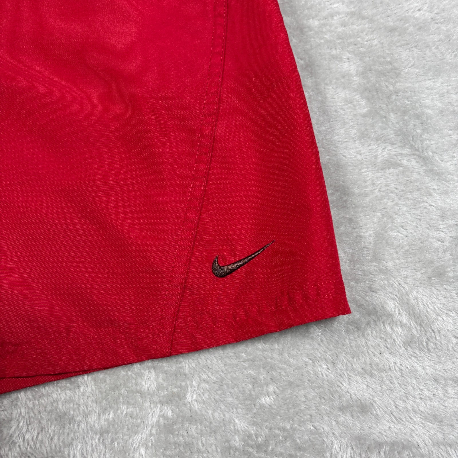 Vintage Nike Swim Shorts Men Small Red Black Silver Tag Board Trunks Embroidered