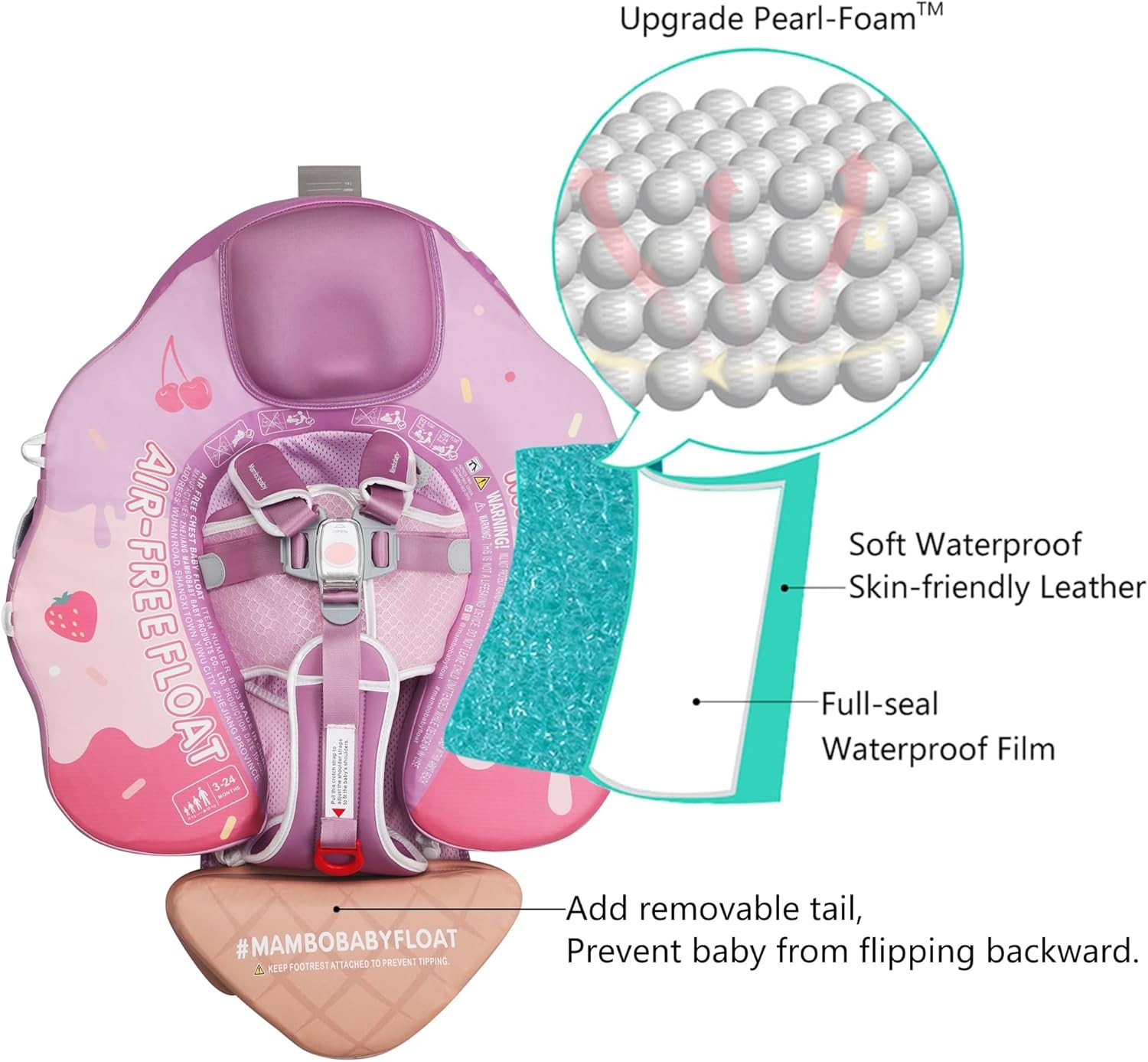Mambobaby Float Plus Tail Baby/Toddler Swim Float with Canopy,