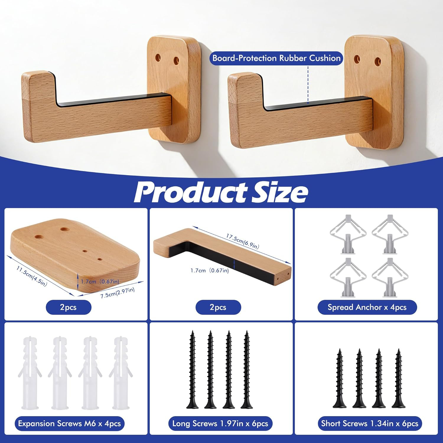 Surfboard Wall Mount – Durable Beech Wood Surfboard Rack for Wall with Non-Slip