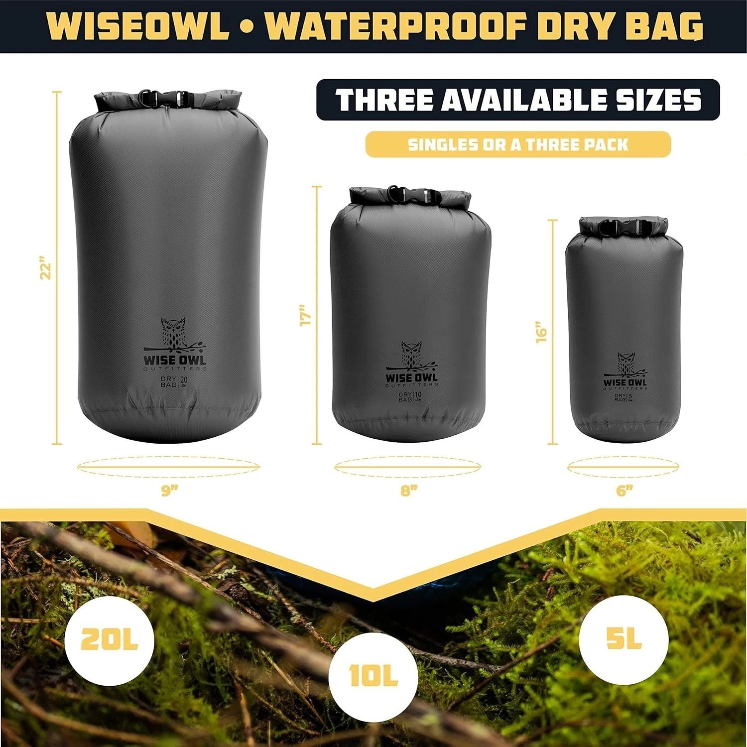 Waterproof Dry Bag 3-Pack – Lightweight & Airtight 5L/10L/20L Small & Large D…