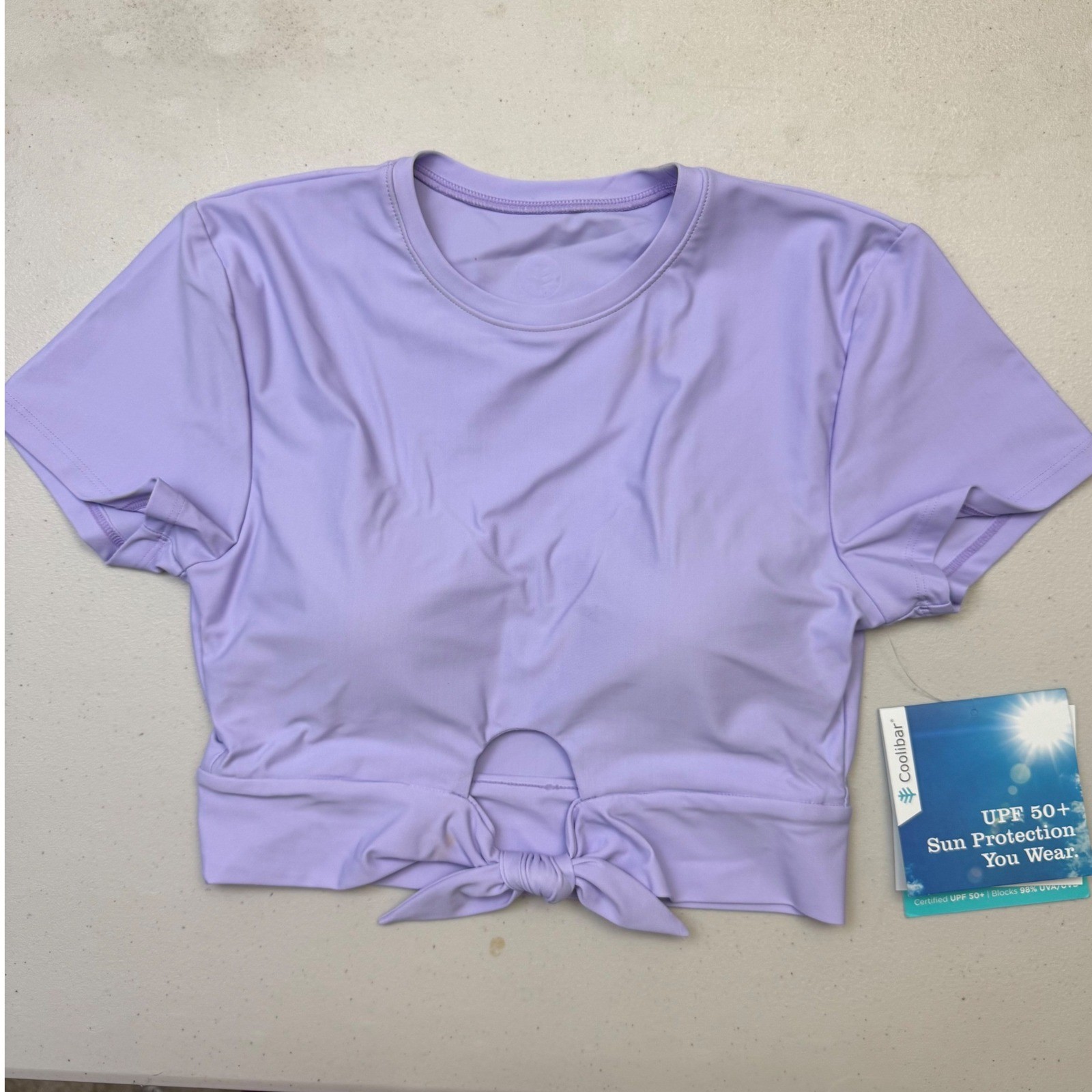 NWT Coolibar Hibiscus Island Crop Swim Tee XS Purple UPF 50+ Rash Guard *Read