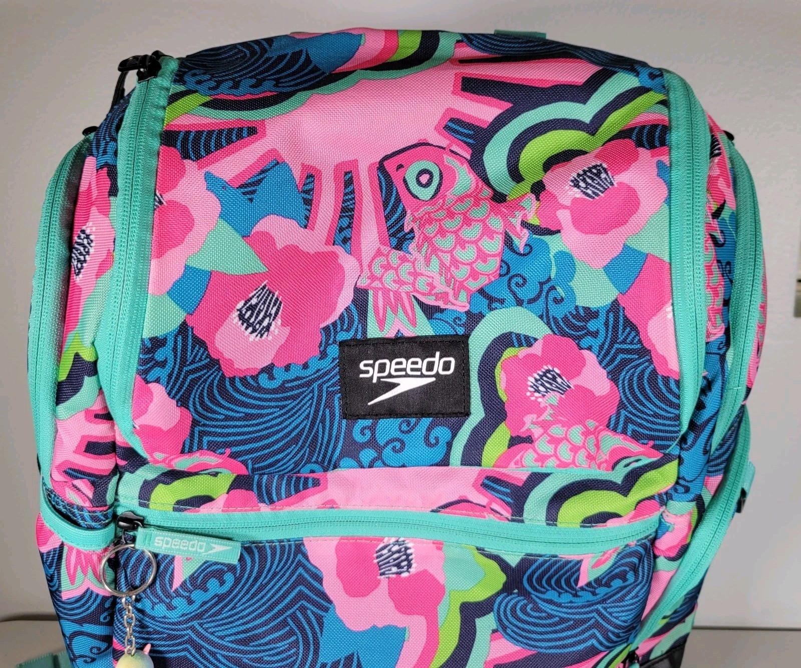 Speedo Teamster 2.0 35L Backpack Swim Gear Bag Floral Pink Blue Fish Pattern