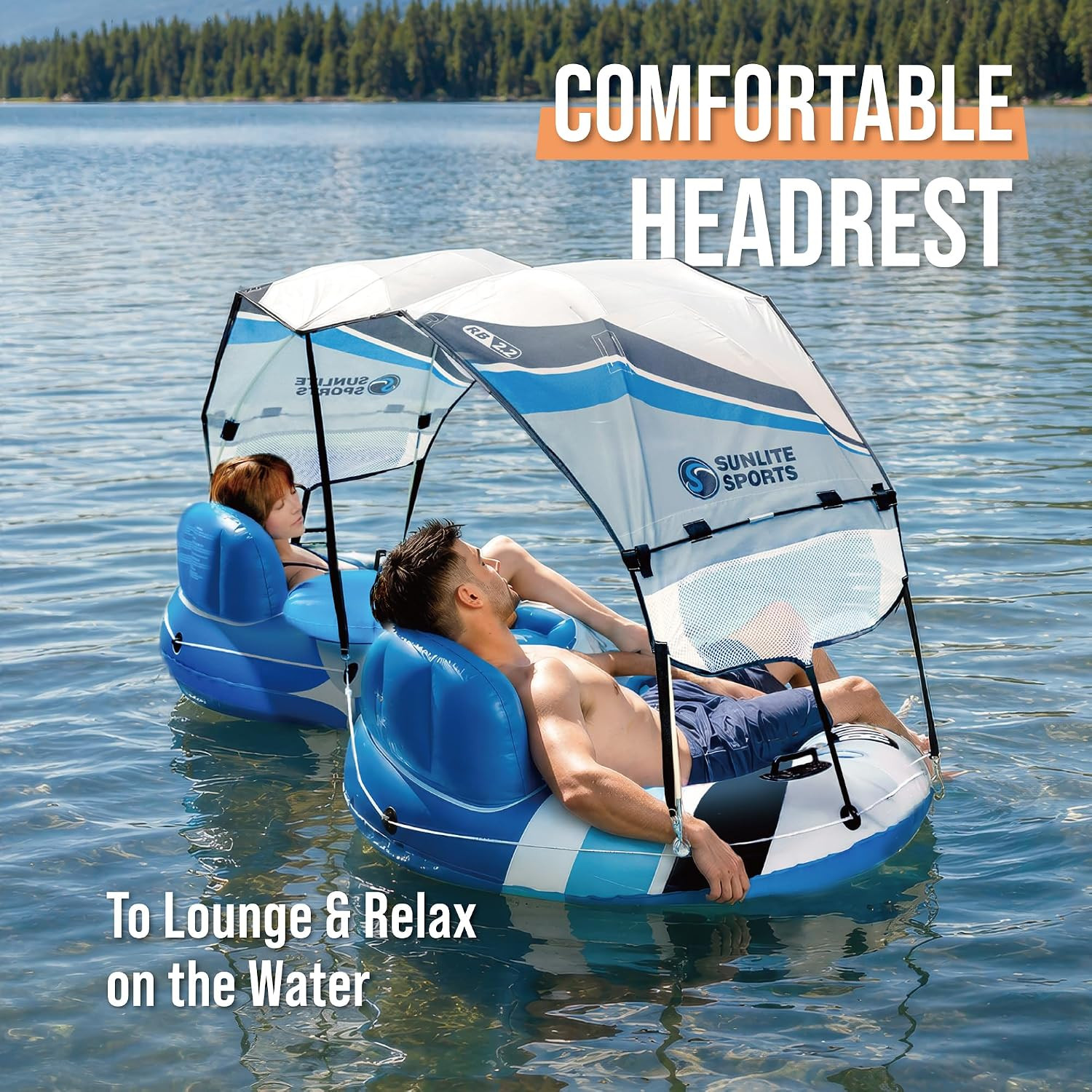 River Tube with Canopy for 1 or 2 Person – Heavy Duty Inflatable Water Float wit