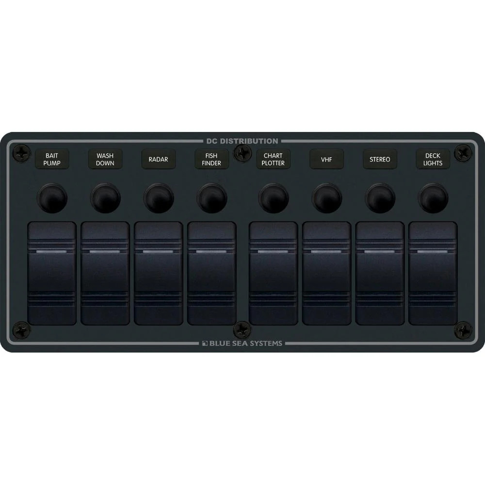 Blue Sea 8371 Water Resistant Panel – 8 Position – Black – Horizontal Mount [837