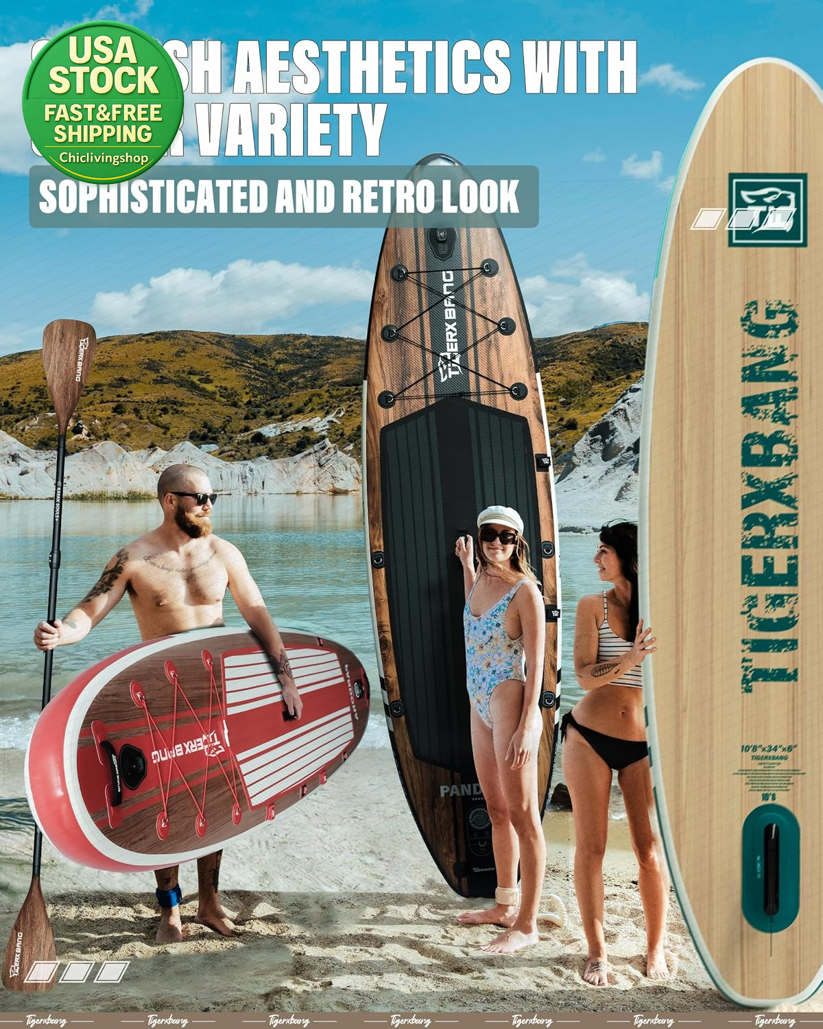 Inflatable Stand up Paddle Board 10.8Ft Wide SUP Kayak Kit Verdigris Green