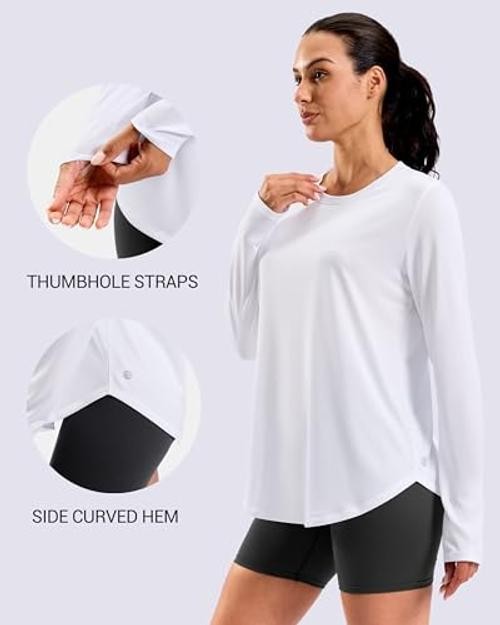 Lightweight Long Sleeve Workout Tops for Women Hip-Length Quick Large A White