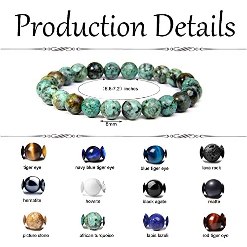 12PCS 8mm Semi-Precious Gemstones Beaded Bracelets for Men Women A: 12 PCS