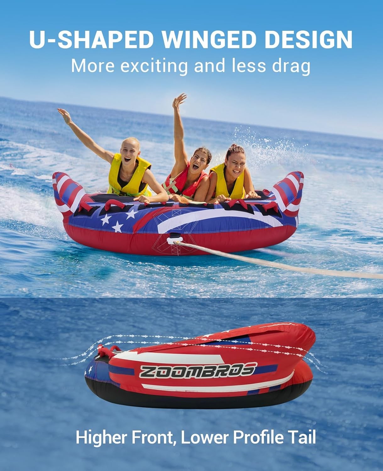 Towable Tube for Boating 2 to 3 Person Inflatable Water Tube with Wings