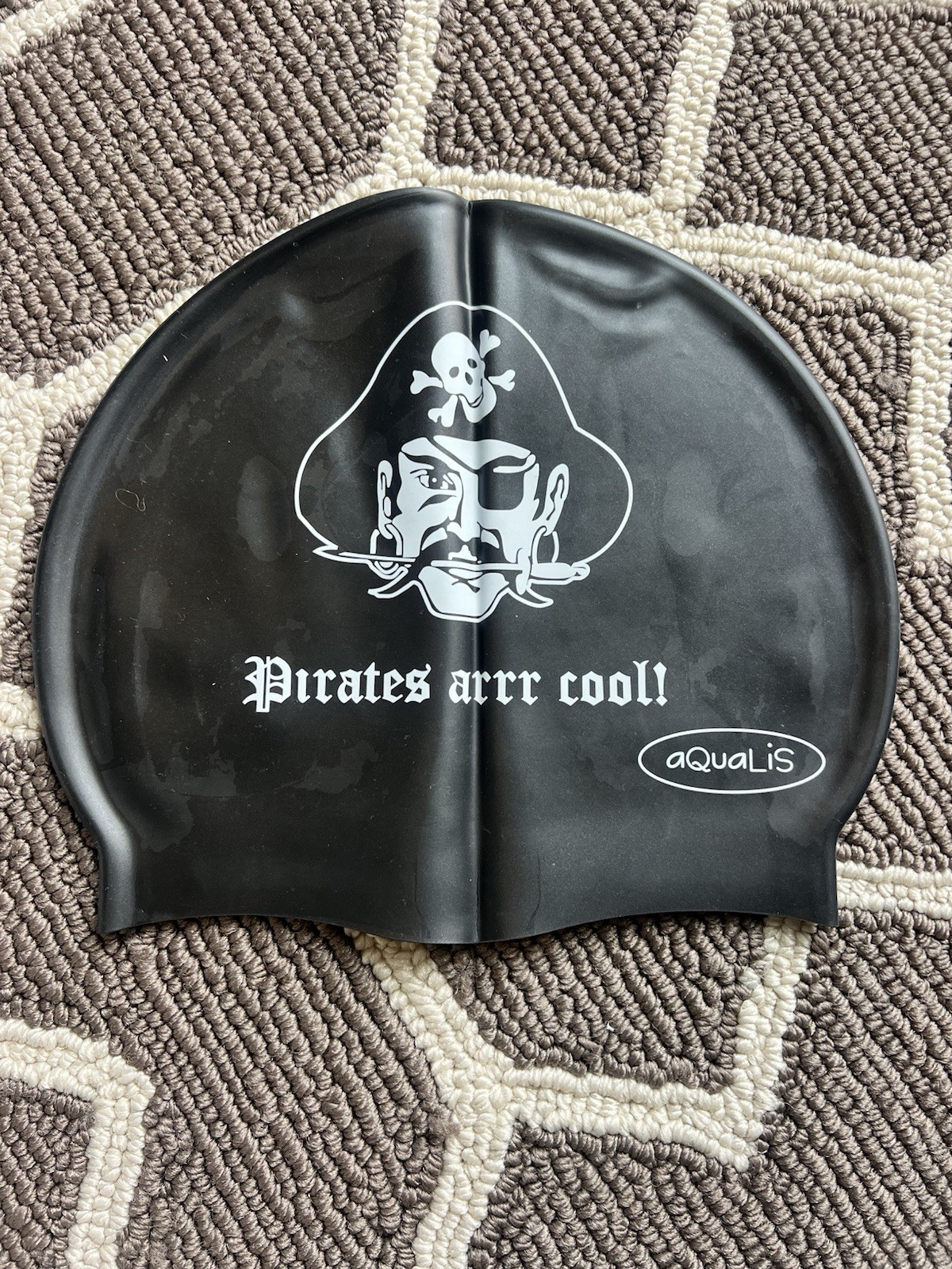 Aqualis Swim Cap | Black “Pirates Arrr Cool!” | 100% Silicone