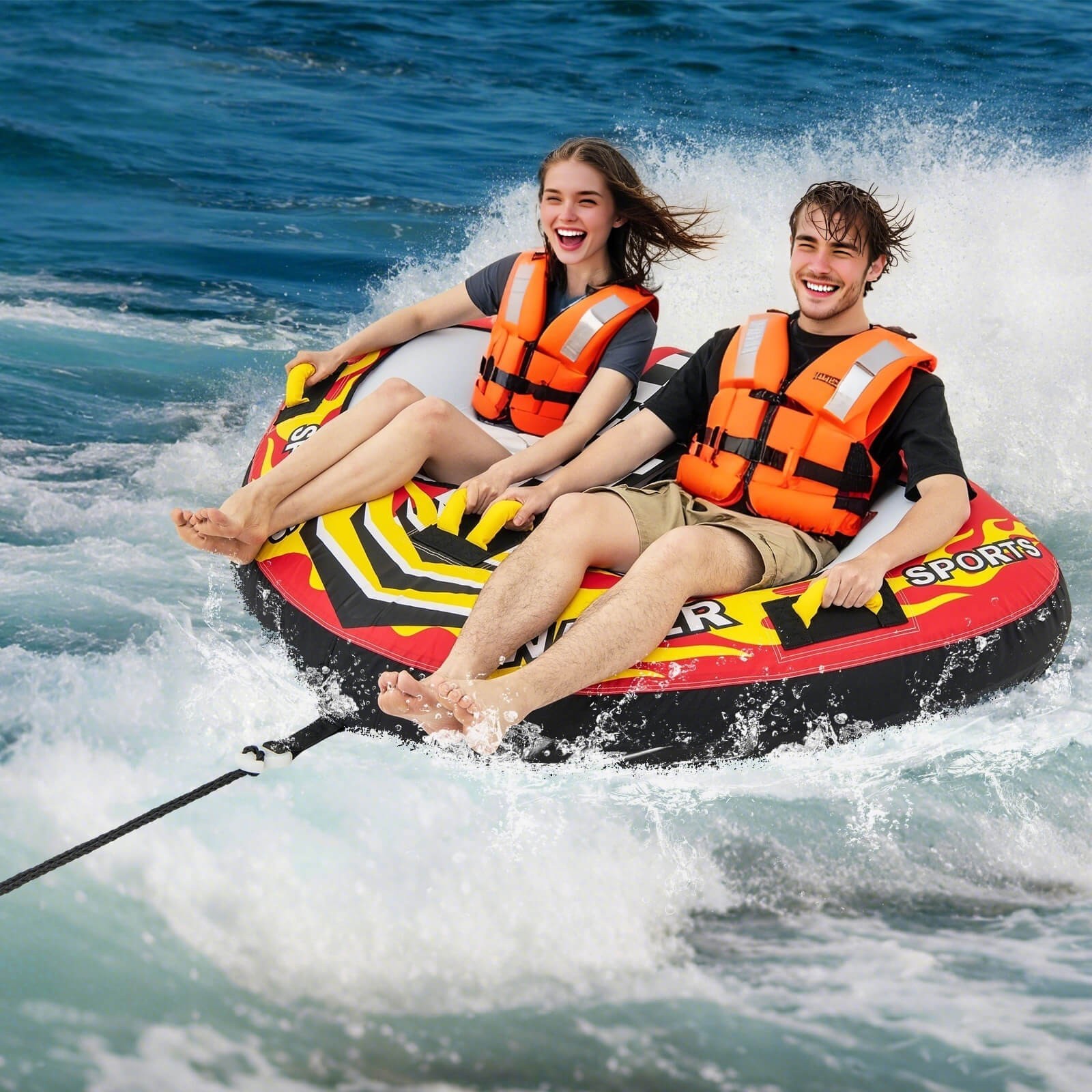 Towable Tube for Boating 1 or 2 Person Inflatable Boat Tube for Youth & Adult