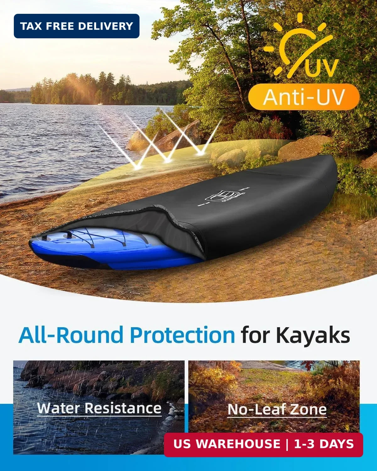 OCEANBROAD Kayak Cover, Water-Resistant UV-Resistant Kayak (Non-Fishing) Canoe