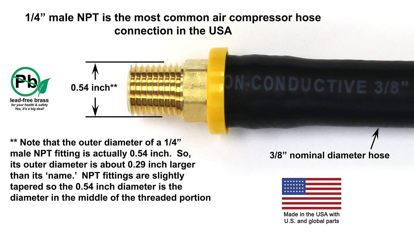 18-inch Short Air Compressor Hose: 1/4″ Male NPT To 1/4″ Male NPT Connections…