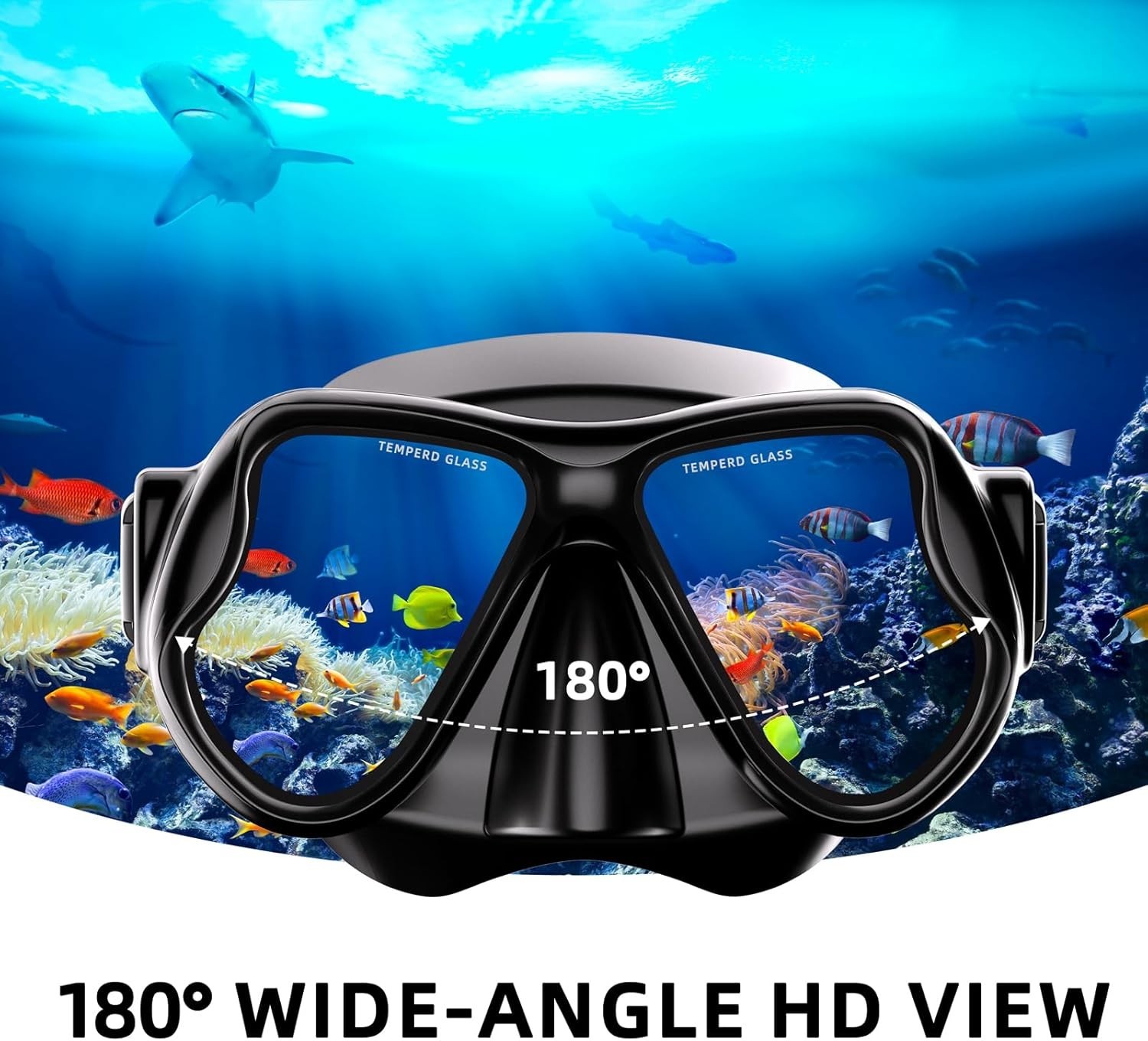 Scuba Mask Anti-Fog Tempered Glass Dual Lens Diving Goggles for Adults