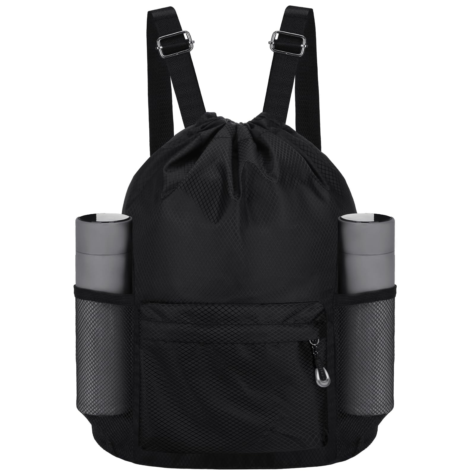 Waterproof Drawstring Bag, Lightweight String Backpack with Large, Black