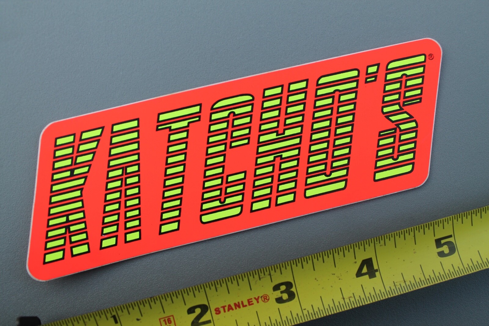 Katcho’s Surfboards Neon Orange Yellow Striped 80’s V56B Vintage Surfing STICKER