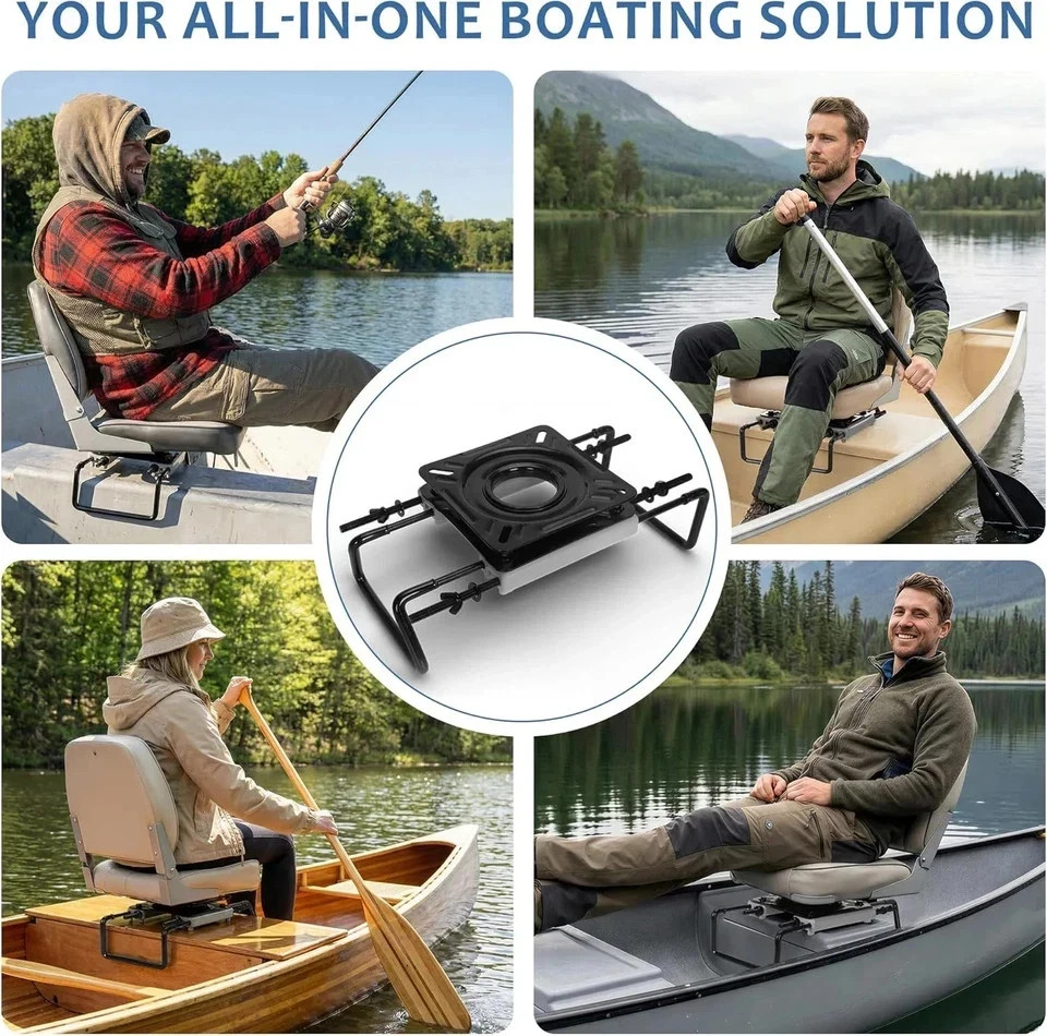 Adjustable Boat Seat Swivel Mount 7.5-18″ – Clamp-on Base for Jon Boat & Fishing