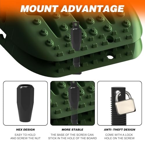 Recovery Traction Boards, 2PCS & Mounting Kit, Reinforced Off Road Army Green