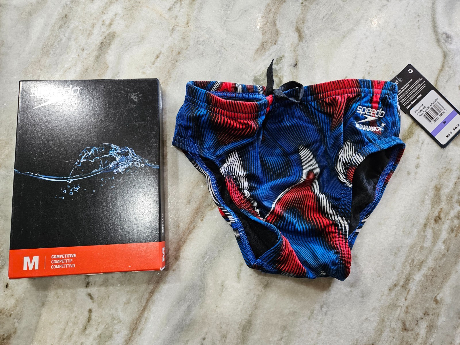 Speedo Competitive Endurance+ Red, White, Blue Swim Brief – Size 26 – FREE SHIP